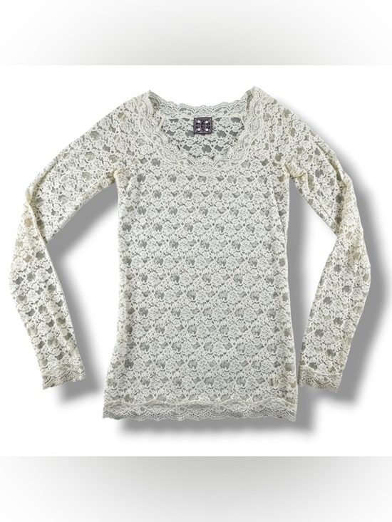 Free People Tops - Free People Sheer Floral Lace Long Sleeve Layering Top Cream Size Small